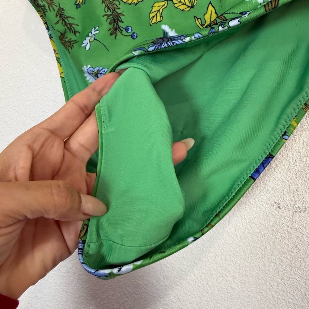 Aerie Green Floral High Cut Bikini Bottom High Leg Cheeky Swim Size S - Picture 3 of 4